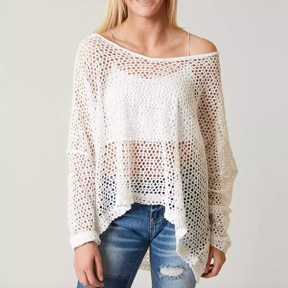 We The Free Napa Top Boho Beachy Open Knit Round Neck Oversized Hippie Small - Picture 1 of 6